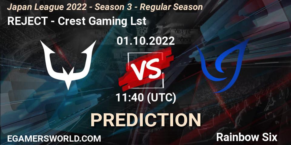REJECT - Crest Gaming Lst: ennuste. 01.10.2022 at 11:40, Rainbow Six, Japan League 2022 - Season 3 - Regular Season