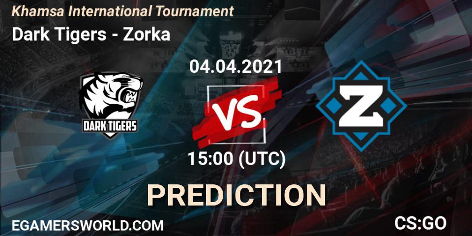 Dark Tigers - Zorka: ennuste. 04.04.2021 at 15:00, Counter-Strike (CS2), Khamsa International Tournament