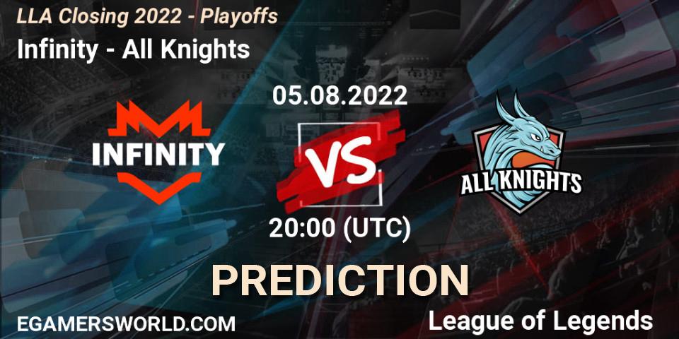 Infinity - All Knights: ennuste. 05.08.2022 at 20:00, LoL, LLA Closing 2022 - Playoffs