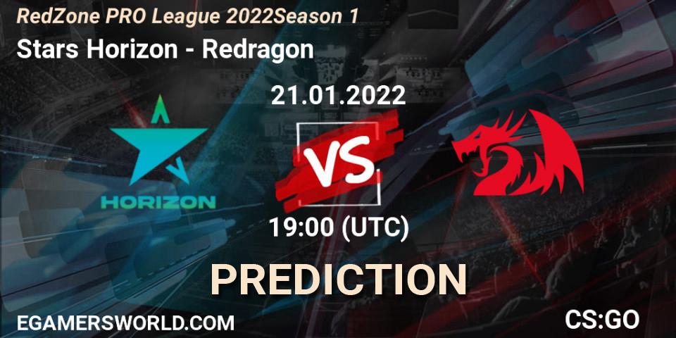 Stars Horizon - Redragon: ennuste. 21.01.2022 at 22:30, Counter-Strike (CS2), RedZone PRO League 2022 Season 1