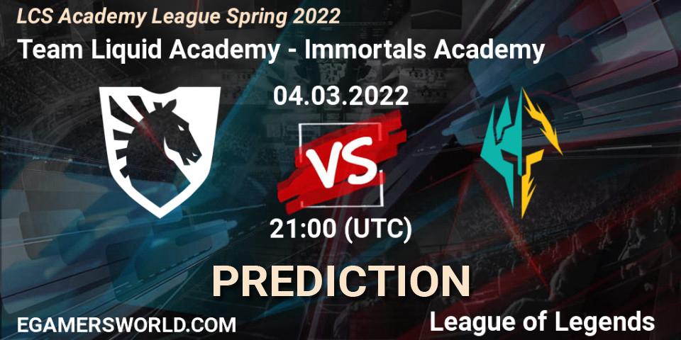 Team Liquid Academy - Immortals Academy: ennuste. 04.03.22, LoL, LCS Academy League Spring 2022