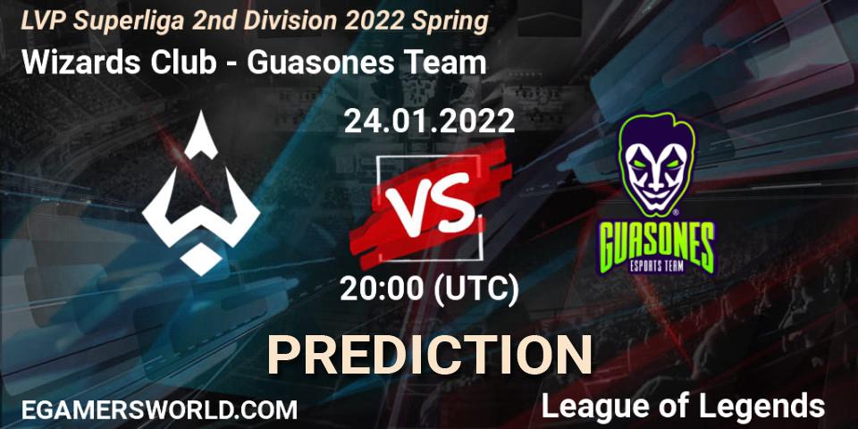 Wizards Club - Guasones Team: ennuste. 25.01.2022 at 19:00, LoL, LVP Superliga 2nd Division 2022 Spring