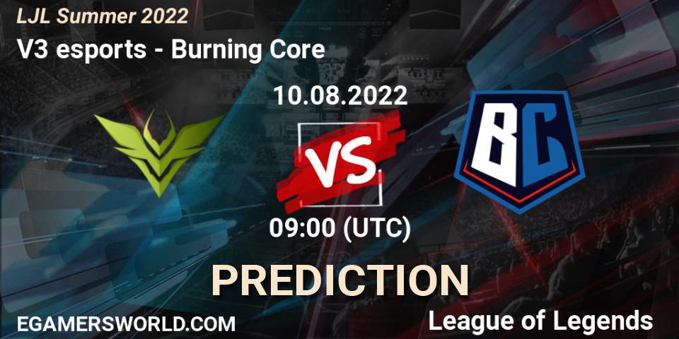V3 esports - Burning Core: ennuste. 10.08.2022 at 09:00, LoL, LJL Summer 2022