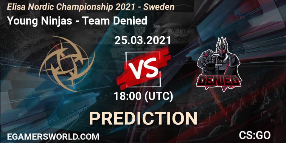 Young Ninjas - Team Denied: ennuste. 25.03.2021 at 18:20, Counter-Strike (CS2), Elisa Nordic Championship 2021 - Sweden