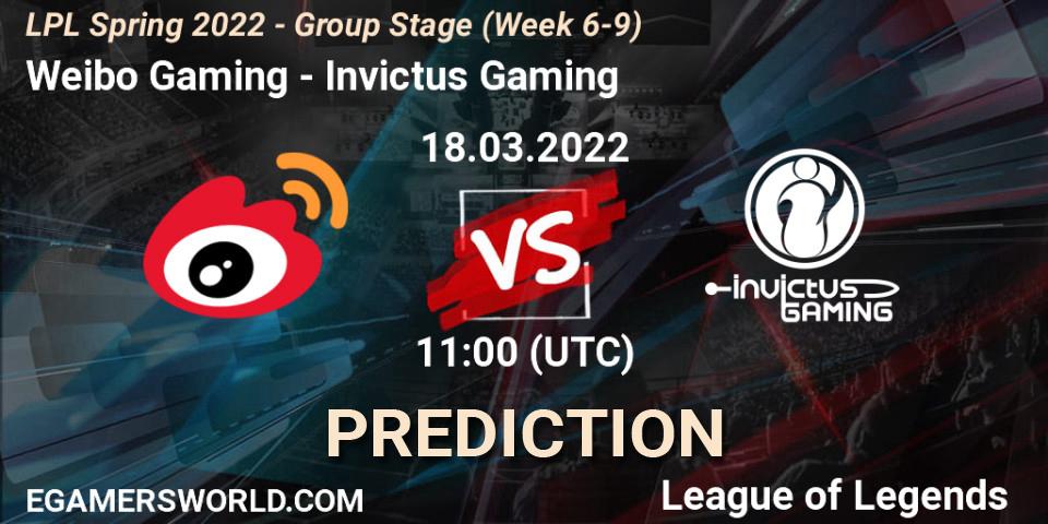 Weibo Gaming - Invictus Gaming: ennuste. 18.03.2022 at 11:00, LoL, LPL Spring 2022 - Group Stage (Week 6-9)
