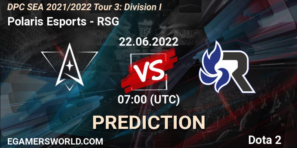 Polaris Esports - RSG: ennuste. 22.06.2022 at 07:07, Dota 2, DPC SEA 2021/2022 Tour 3: Division I
