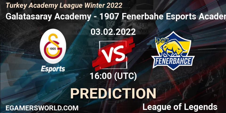 Galatasaray Academy - 1907 Fenerbahçe Esports Academy: ennuste. 03.02.2022 at 16:00, LoL, Turkey Academy League Winter 2022