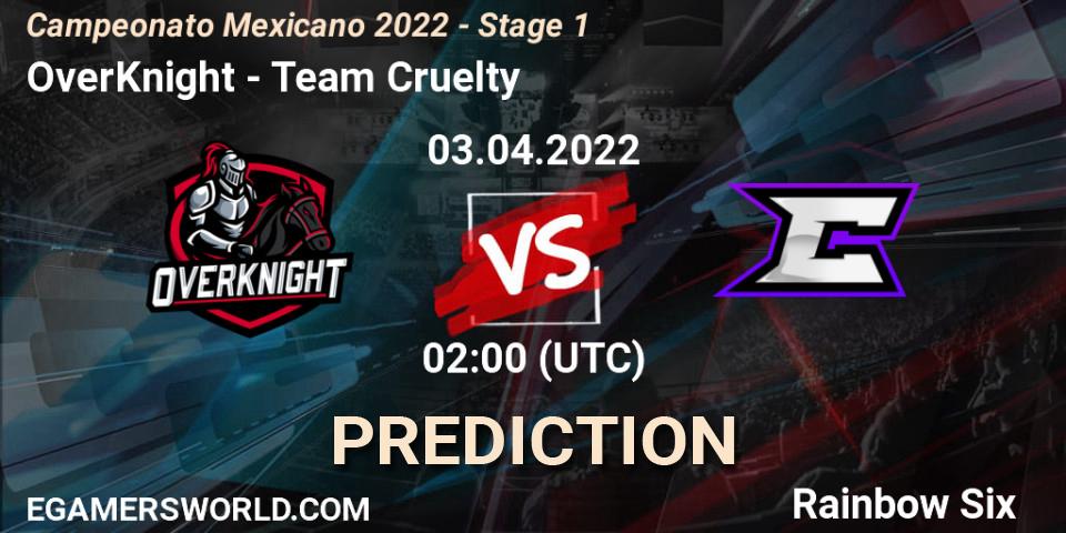 OverKnight - Team Cruelty: ennuste. 03.04.2022 at 02:00, Rainbow Six, Campeonato Mexicano 2022 - Stage 1