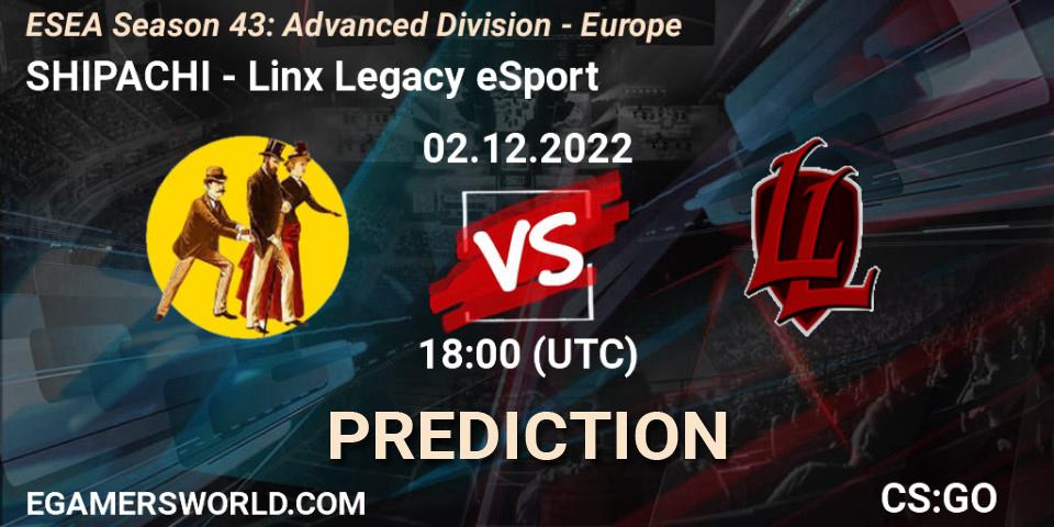 SHIPACHI - Linx Legacy eSport: ennuste. 02.12.22, CS2 (CS:GO), ESEA Season 43: Advanced Division - Europe