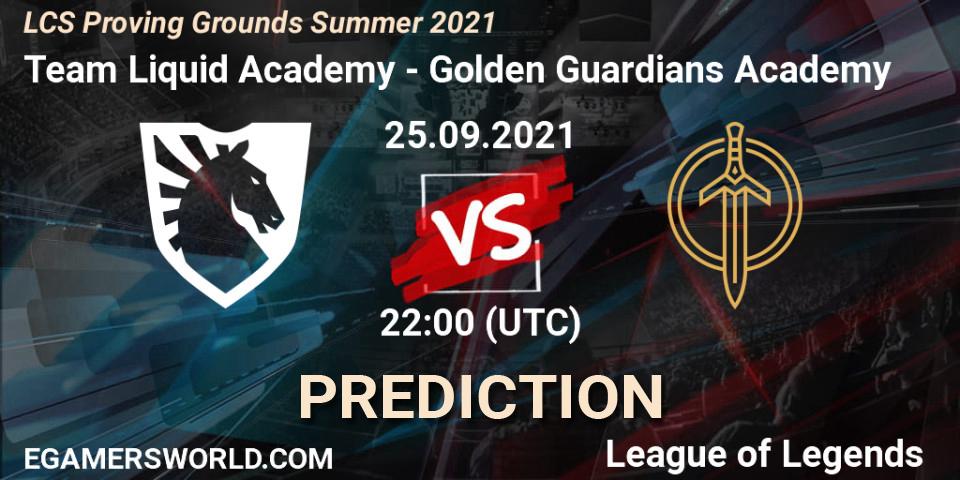 Team Liquid Academy - Golden Guardians Academy: ennuste. 25.09.2021 at 22:00, LoL, LCS Proving Grounds Summer 2021