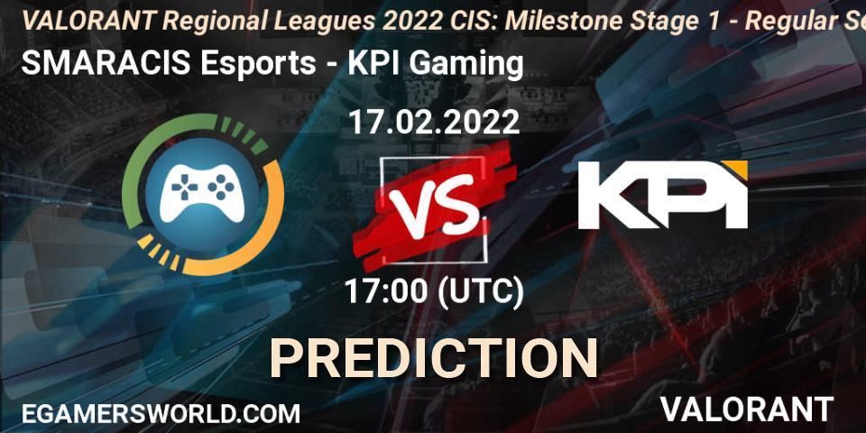 SMARACIS Esports - KPI Gaming: ennuste. 17.02.2022 at 17:15, VALORANT, VALORANT Regional Leagues 2022 CIS: Milestone Stage 1 - Regular Season