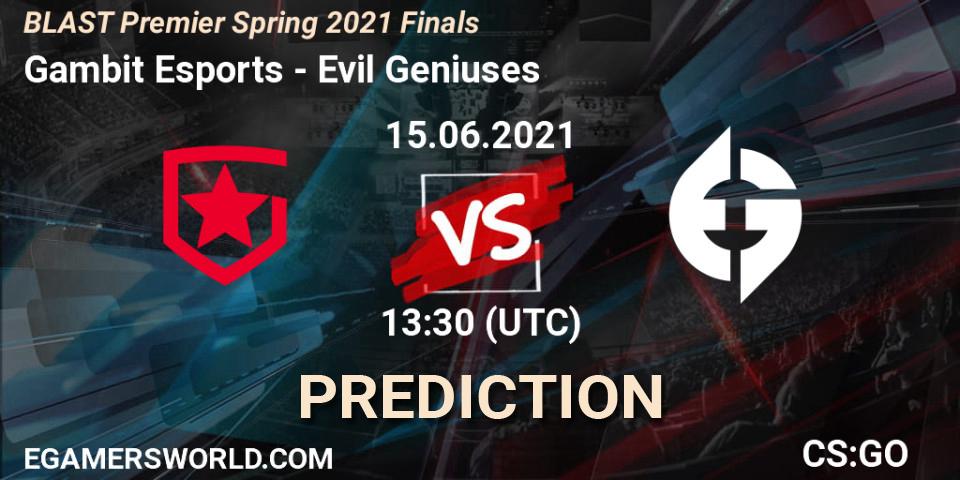 Gambit Esports - Evil Geniuses: ennuste. 15.06.2021 at 13:30, Counter-Strike (CS2), BLAST Premier Spring 2021 Finals