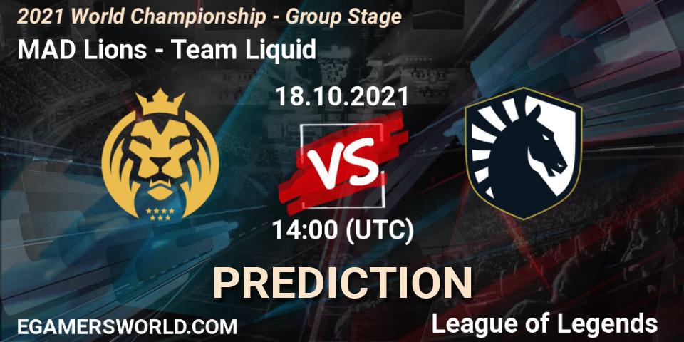 MAD Lions - Team Liquid: ennuste. 18.10.2021 at 14:10, LoL, 2021 World Championship - Group Stage