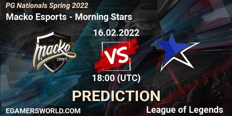 Macko Esports - Morning Stars: ennuste. 16.02.2022 at 18:00, LoL, PG Nationals Spring 2022