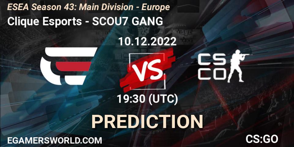 Clique Esports - SCOU7 GANG: ennuste. 10.12.2022 at 19:30, Counter-Strike (CS2), ESEA Season 43: Main Division - Europe