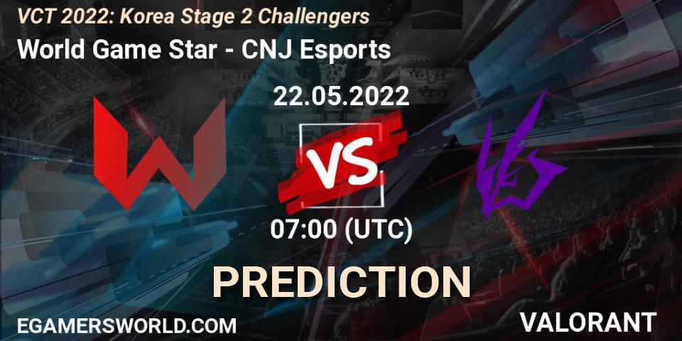 World Game Star - CNJ Esports: ennuste. 22.05.2022 at 07:00, VALORANT, VCT 2022: Korea Stage 2 Challengers