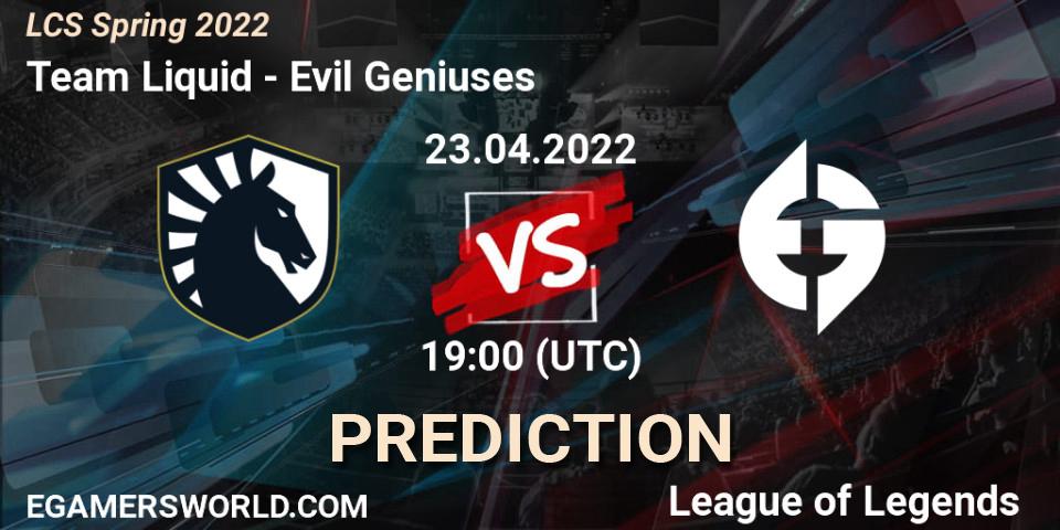 Team Liquid - Evil Geniuses: ennuste. 23.04.2022 at 19:00, LoL, LCS Spring 2022