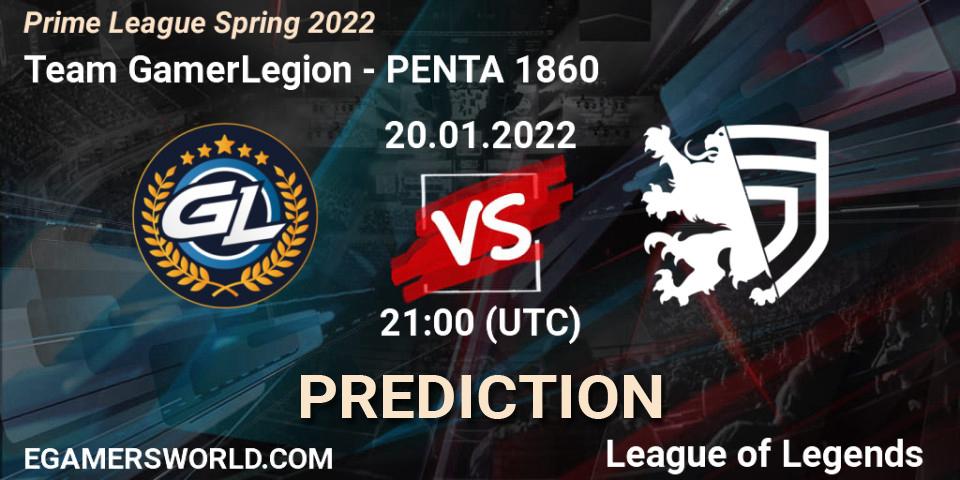 Team GamerLegion - PENTA 1860: ennuste. 20.01.2022 at 21:30, LoL, Prime League Spring 2022