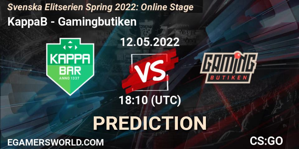 KappaB - Gamingbutiken: ennuste. 12.05.2022 at 18:10, Counter-Strike (CS2), Svenska Elitserien Spring 2022: Online Stage
