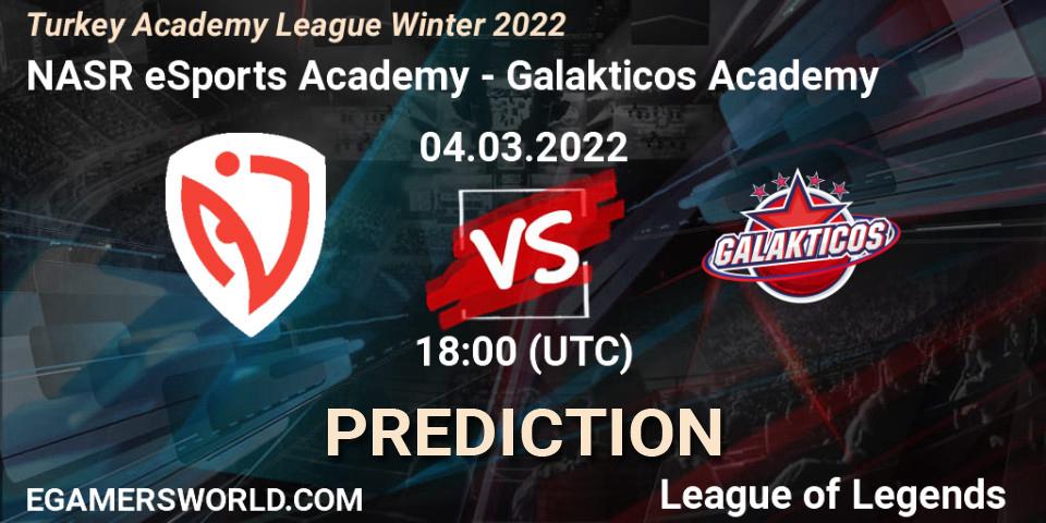 NASR eSports Academy - Galakticos Academy: ennuste. 04.03.2022 at 18:00, LoL, Turkey Academy League Winter 2022