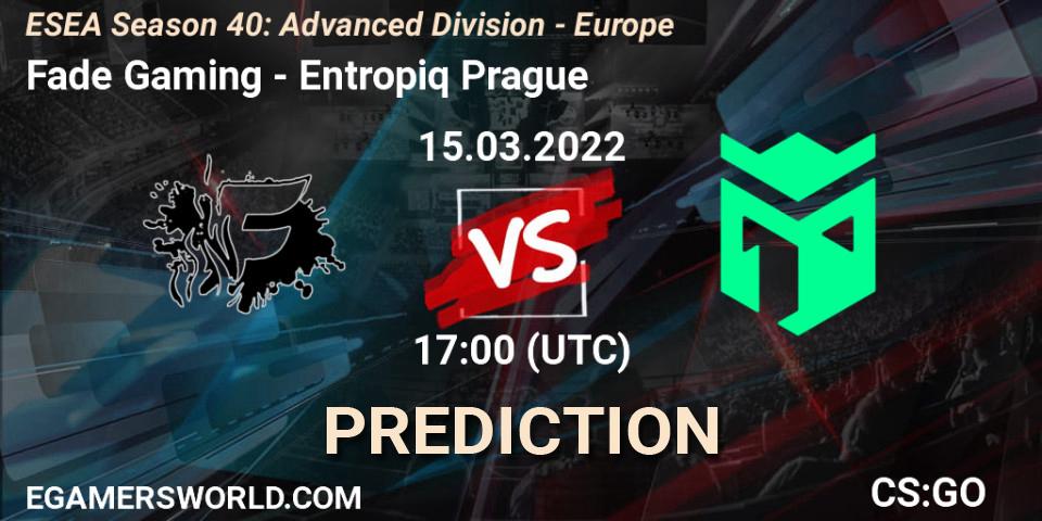 Fade Gaming - Entropiq Prague: ennuste. 15.03.2022 at 17:00, Counter-Strike (CS2), ESEA Season 40: Advanced Division - Europe