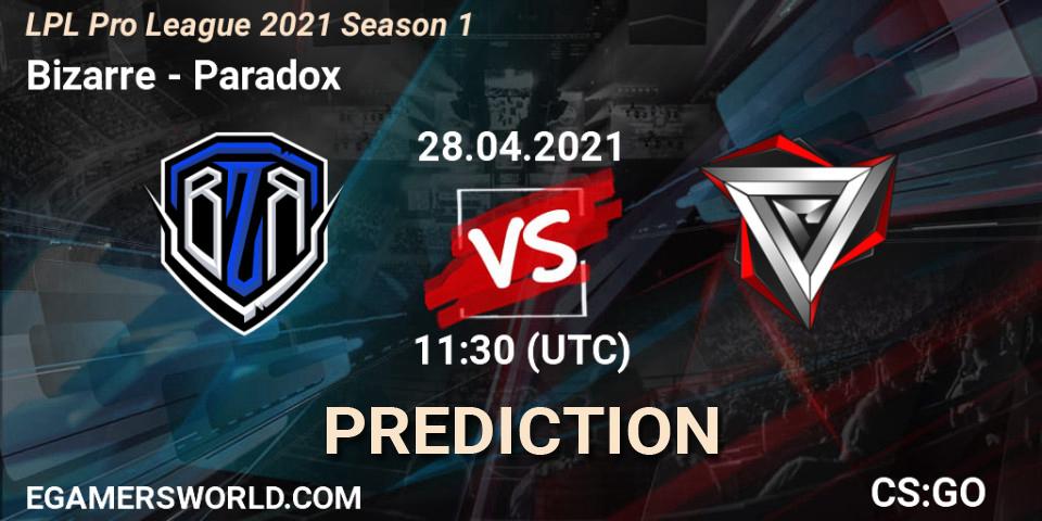 Bizarre - Paradox: ennuste. 28.04.2021 at 12:45, Counter-Strike (CS2), LPL Pro League 2021 Season 1