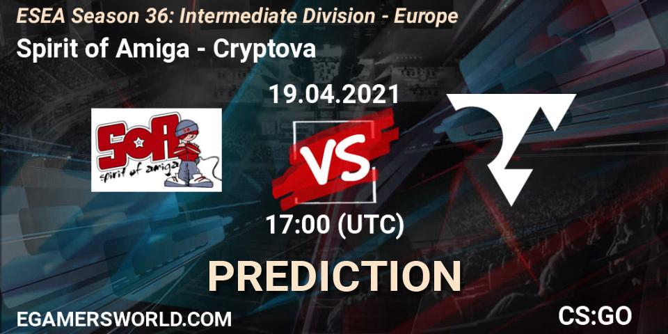 Spirit of Amiga - Cryptova: ennuste. 19.04.2021 at 17:00, Counter-Strike (CS2), ESEA Season 36: Intermediate Division - Europe