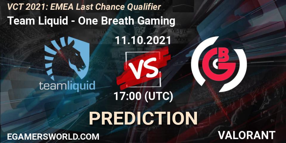 Team Liquid - One Breath Gaming: ennuste. 11.10.2021 at 18:45, VALORANT, VCT 2021: EMEA Last Chance Qualifier