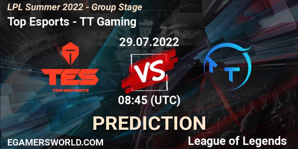 Top Esports - TT Gaming: ennuste. 29.07.2022 at 09:00, LoL, LPL Summer 2022 - Group Stage