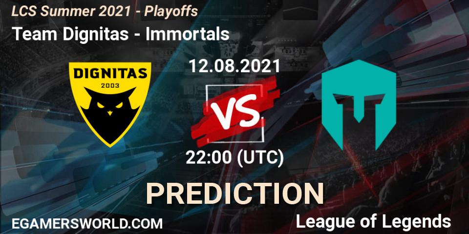 Team Dignitas - Immortals: ennuste. 12.08.2021 at 22:00, LoL, LCS Summer 2021 - Playoffs