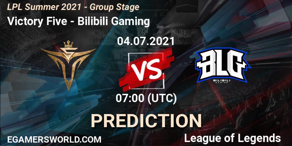 Victory Five - Bilibili Gaming: ennuste. 04.07.2021 at 07:00, LoL, LPL Summer 2021 - Group Stage