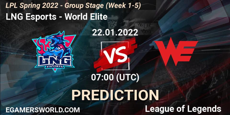 LNG Esports - World Elite: ennuste. 22.01.2022 at 07:00, LoL, LPL Spring 2022 - Group Stage (Week 1-5)