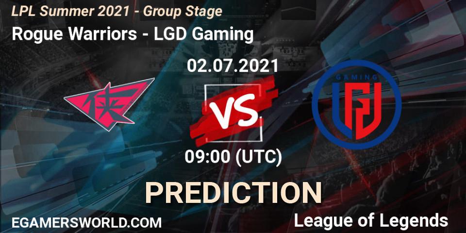 Rogue Warriors - LGD Gaming: ennuste. 02.07.21, LoL, LPL Summer 2021 - Group Stage