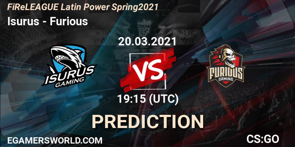 Isurus - Furious: ennuste. 20.03.2021 at 19:15, Counter-Strike (CS2), FiReLEAGUE Latin Power Spring 2021 - BLAST Premier Qualifier
