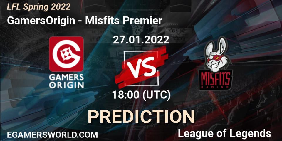 GamersOrigin - Misfits Premier: ennuste. 27.01.2022 at 18:00, LoL, LFL Spring 2022