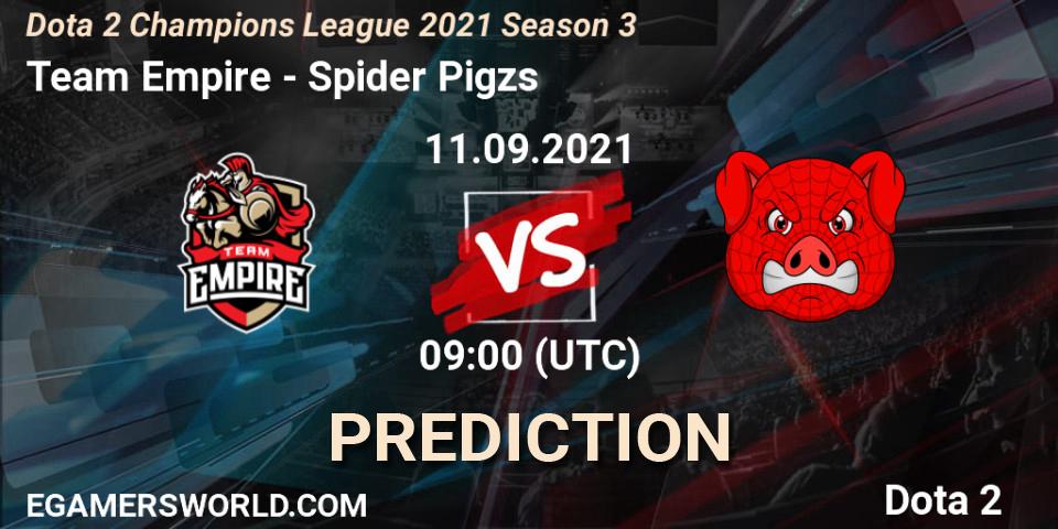 Team Empire - Spider Pigzs: ennuste. 11.09.2021 at 09:00, Dota 2, Dota 2 Champions League 2021 Season 3