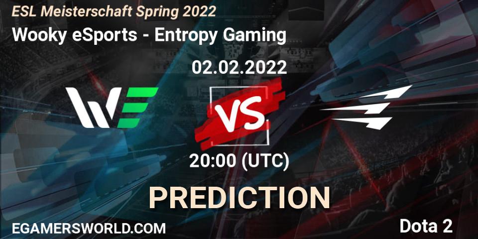 Wooky eSports - Entropy Gaming: ennuste. 02.02.2022 at 19:59, Dota 2, ESL Meisterschaft Spring 2022