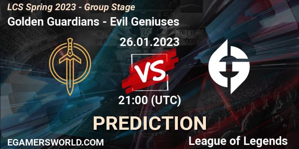 Golden Guardians - Evil Geniuses: ennuste. 26.01.23, LoL, LCS Spring 2023 - Group Stage