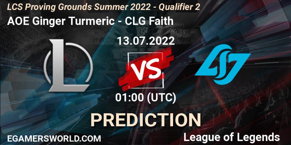 AOE Ginger Turmeric - CLG Faith: ennuste. 13.07.2022 at 00:00, LoL, LCS Proving Grounds Summer 2022 - Qualifier 2