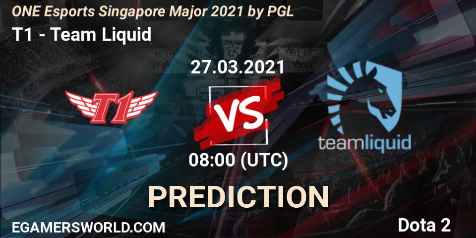T1 - Team Liquid: ennuste. 27.03.2021 at 09:26, Dota 2, ONE Esports Singapore Major 2021