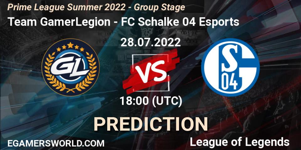 Team GamerLegion - FC Schalke 04 Esports: ennuste. 28.07.2022 at 20:00, LoL, Prime League Summer 2022 - Group Stage