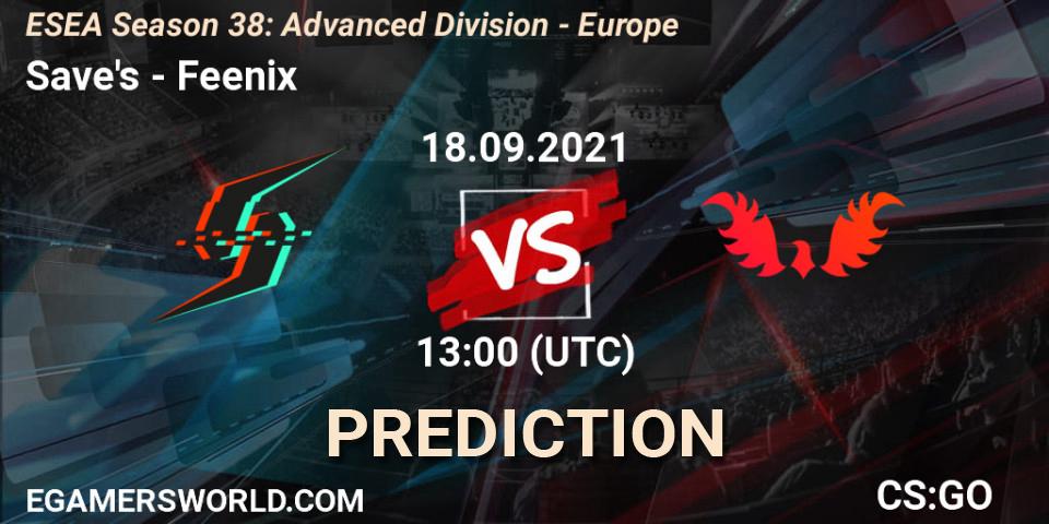 Save's - Feenix: ennuste. 18.09.2021 at 13:00, Counter-Strike (CS2), ESEA Season 38: Advanced Division - Europe