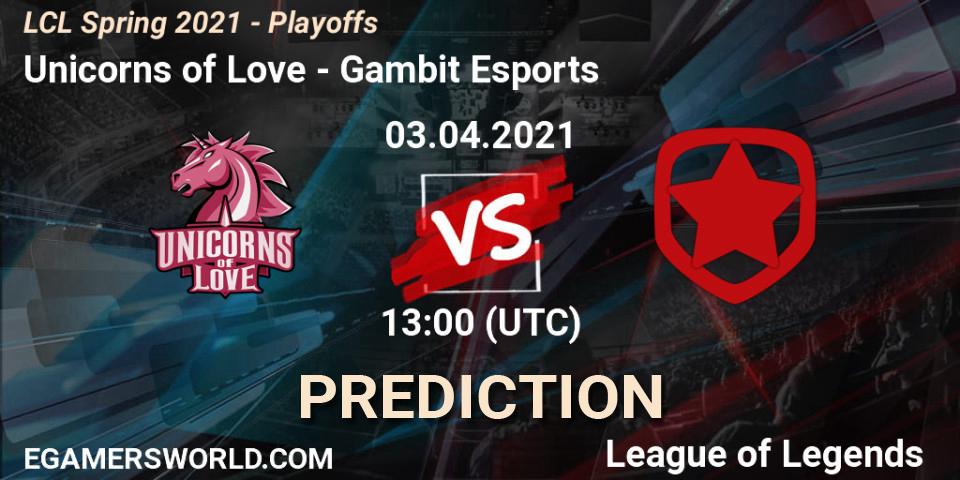 Unicorns of Love - Gambit Esports: ennuste. 03.04.21, LoL, LCL Spring 2021 - Playoffs