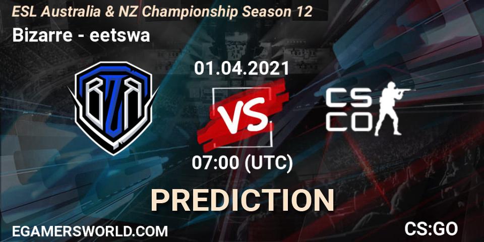 Bizarre - eetswa: ennuste. 01.04.2021 at 07:00, Counter-Strike (CS2), ESL Australia & NZ Championship Season 12
