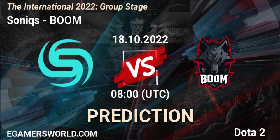 Soniqs - BOOM: ennuste. 18.10.2022 at 08:30, Dota 2, The International 2022: Group Stage