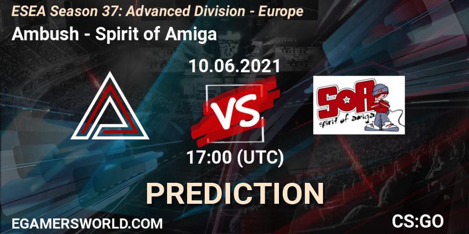 Ambush - Spirit of Amiga: ennuste. 10.06.2021 at 17:00, Counter-Strike (CS2), ESEA Season 37: Advanced Division - Europe