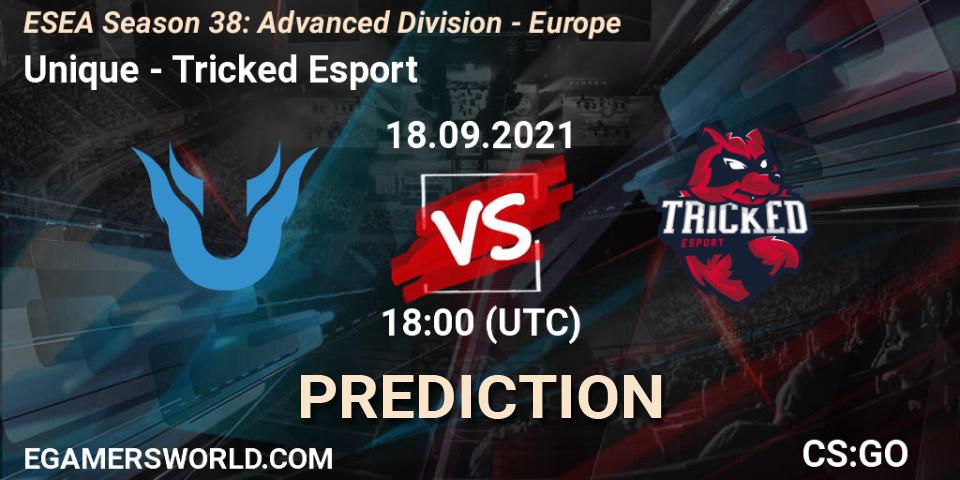 Unique - Tricked Esport: ennuste. 18.09.2021 at 18:00, Counter-Strike (CS2), ESEA Season 38: Advanced Division - Europe