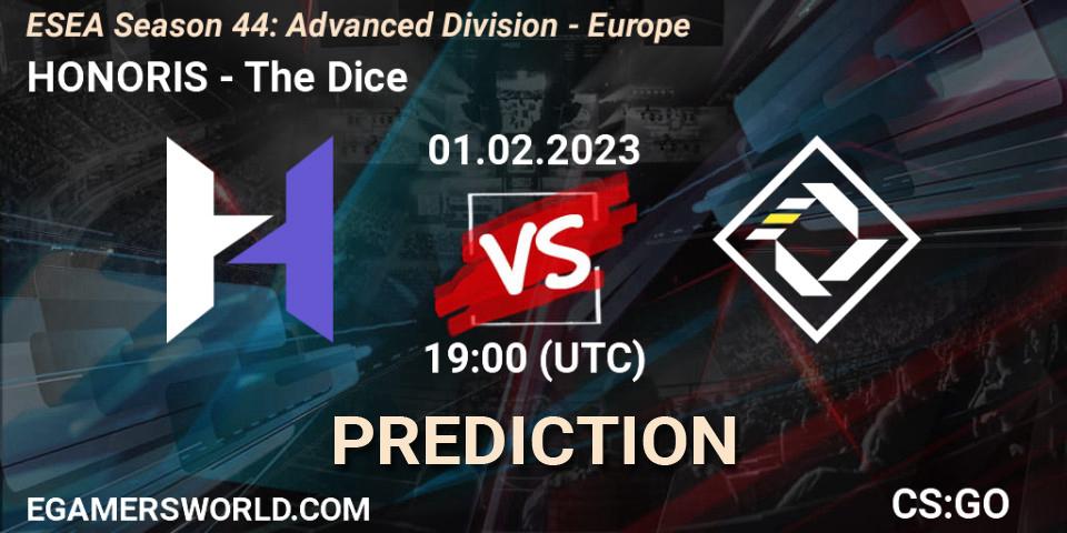 HONORIS - The Dice: ennuste. 01.02.23, CS2 (CS:GO), ESEA Season 44: Advanced Division - Europe