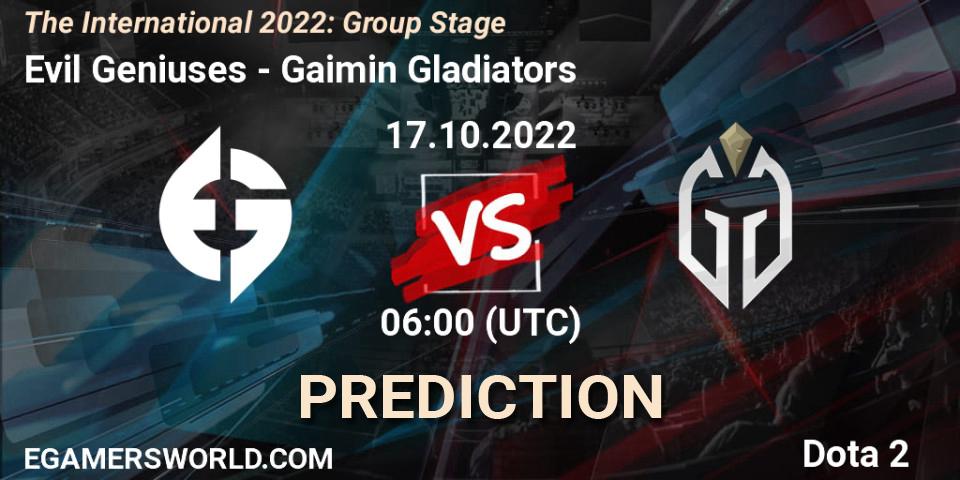 Evil Geniuses - Gaimin Gladiators: ennuste. 17.10.2022 at 07:29, Dota 2, The International 2022: Group Stage