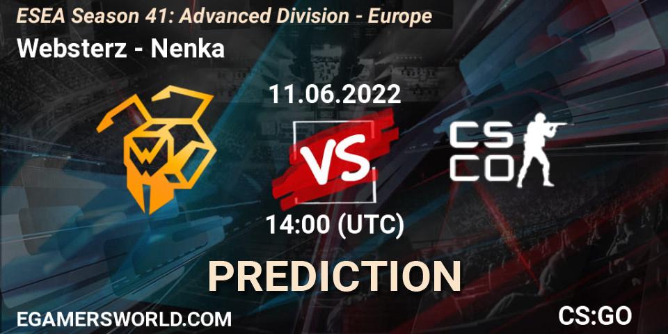 Websterz - Nenka: ennuste. 11.06.2022 at 14:00, Counter-Strike (CS2), ESEA Season 41: Advanced Division - Europe